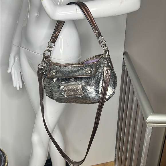 Coach Poppy H-1069 15381 Silver Gray Sequin Shoulder Crossbody Bag - Picture 1 of 16